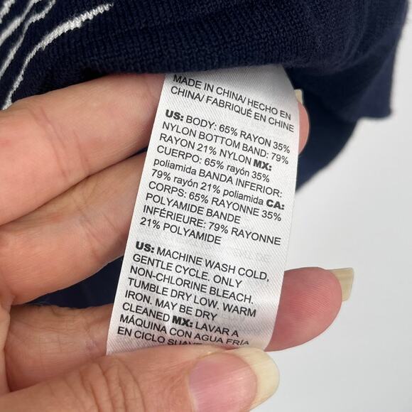 Chicos Palm Tree Womens Sweater Sz L Coastal Resort Beachy Embroidered Navy New - Picture 11 of 11